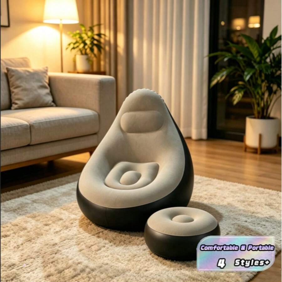 Kursi Santai Tiup Dewasa (Pompa Udara Tidak Termasuk), Sofa Malas Lipat & Portabel dengan Sandaran Kaki, Sofa Udara untuk Ruang Tamu & Kamar Tidur - Sofa tiup pemalas kopi - View 1