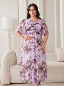 Modelyn Vestido de verano elegante con estampado floral y nudo para tallas grandes - Multicolor - Ver 7