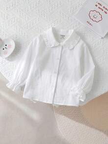SHEIN 女嬰休閒百搭愛心印花長袖上衣 - 白色 - 查看 3