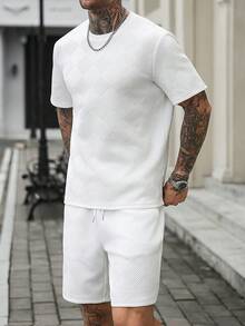Manfinity Homme 男士夏季全白成熟休閒T恤套裝，適合日常休閒穿著、外出及其他活動，也是送給男友或丈夫的理想禮物 - 白色 - 查看 7