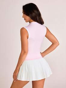 SHEIN Sports Women's Solid Color Sleeveless Minimalist Sports Polo Shirt - Multicolor - View 2
