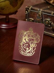HARRY POTTER X SHEIN 勇氣之屋紋章 PU 皮革護照套，巫師學院獅子徽章護照夾，粉絲旅行配件 - 酒紅色 - 查看 3