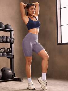 Powerista Women's Solid Color High Waist Daily Fitness Sports Shorts - Purple - View 7