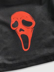 ROMWE Women's Dark Gothic Tank Top & Pants Ghost Face Pajama Set - Red - View 3
