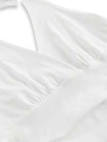 ROMWE Grunge Punk Spring/Summer Carnival Party Casual White Plus Size Leopard Print Ruched Waist Halter Neck Tank Top - White - View 3