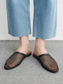 CUCCOO BIZCHIC Pantofole da donna con punta chiusa, fondo piatto, in rete intrecciata traforata, eleganti, adatte per il pendolarismo - nero - Visualizzare 4