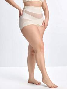 Slumbrini 1件装加大码女士塑身衣，收腰，收腹，提臀，米色 - 杏色 - 查看 6