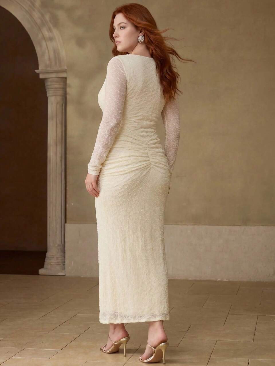 MOTF WOMEN'S PLUS SIZE AUTUMN ELASTIC KNIT JACQUARD FABRIC SLIM FIT ELEGANT LONG DRESS FALL