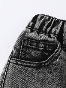 SHEIN ChillGRL 女款 Y2K 休閒日常百搭街頭風獨特不對稱彈性腰破損寬鬆直筒牛仔褲 2025 新款必備四季日常穿著熱銷款 - 淺灰色 - 查看 4