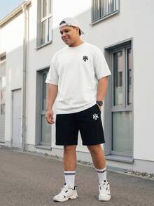 Manfinity EZcore Plus Size Men's Round Neck Short Sleeve T-Shirt And Casual Drawstring Waist Shorts Set - Multicolor - View 1