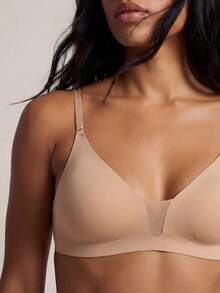 Barelissa 1pc Casual Minimalist Solid Color Deep V-Neck Thin Strap Backless Women Bra - Apricot - View 5