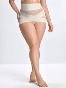 Slumbrini 1件装加大码女士塑身衣，收腰，收腹，提臀，米色 - 杏色 - 查看 4