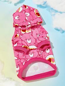 SHEIN X Care Bears 卡通熊印花寵物連帽衛衣，四季通用狗用連帽運動衫，可愛滿版印花寵物上衣，適合小型至大型貓狗，尺寸 XXS-XXXXXL - 玫粉 - 查看 3