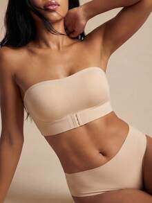 Barelissa Women's Solid Color Front Closure Padded Strapless Bra - Apricot - View 1