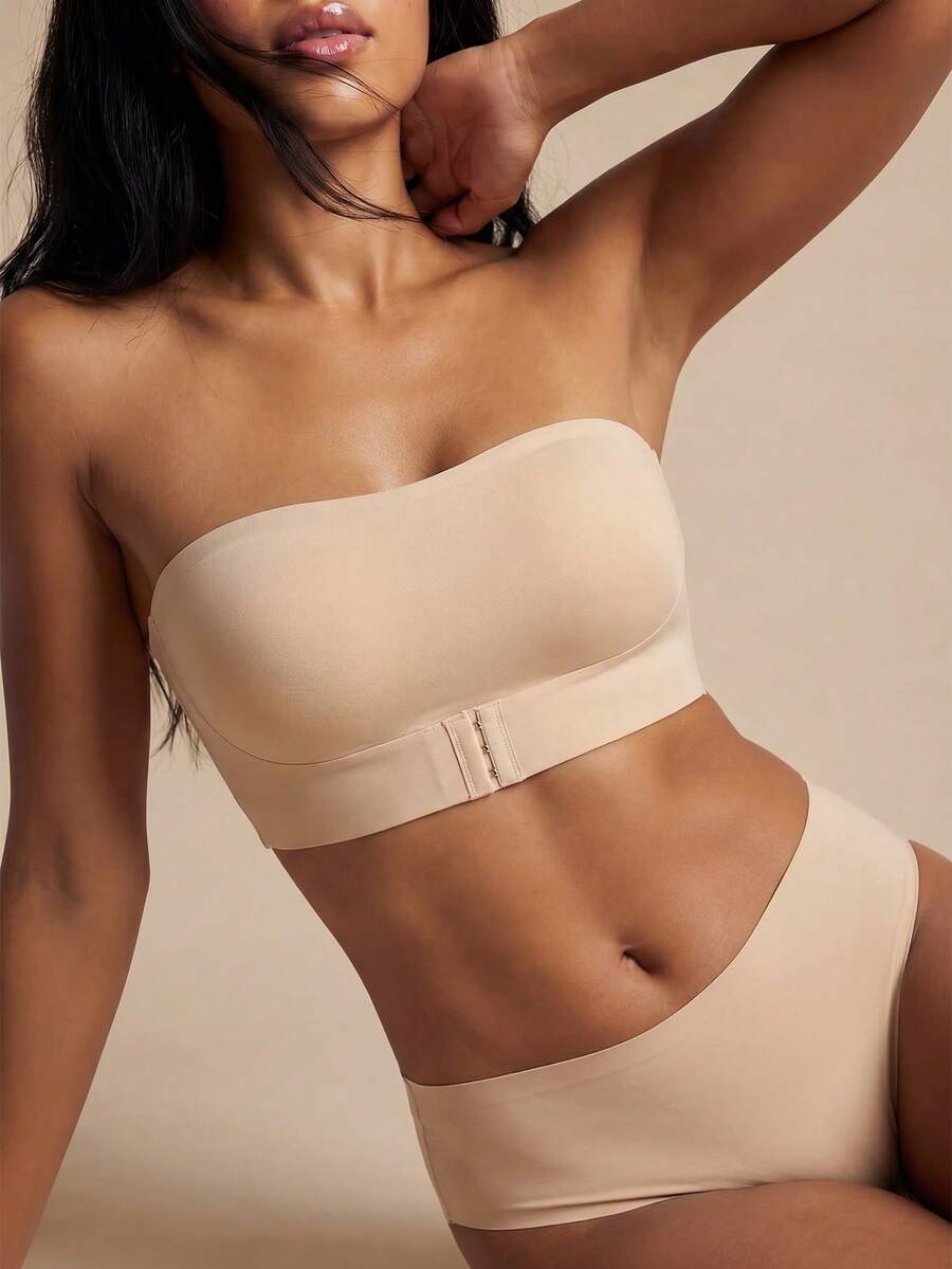 Barelissa Women's Solid Color Front Closure Padded Strapless Bra - Apricot - View 1