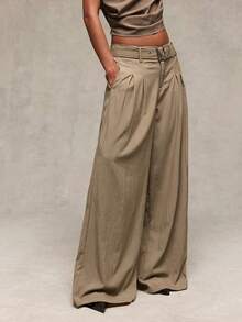 Normani Women's Solid Color Pleated Casual Versatile Everyday Long Pants - Khaki - View 3