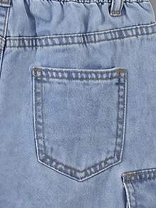 Tween Boys 2-Piece Set Fashion Casual Y2K Vintage Street Style Washed Light Blue Denim Short Sleeve Shirt And Multi-Pocket Cargo Shorts Outfit, Suitable For Daily Wear And Back To School Season - Light Wash - View 7
