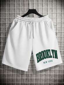 Manfinity Dauomo Pantalones cortos con cordón en la cintura y gráfico de letras para hombres - Blanco - Ver 1