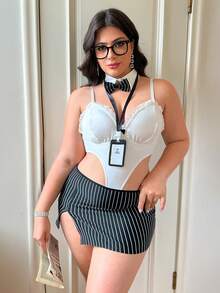 Fantasy Costume Fantasy Costume 女款大尺碼專業秘書連身褲 4件套 - 黑與白 - 查看 4