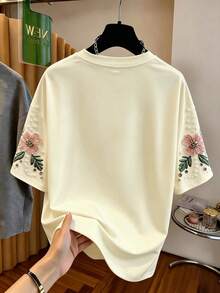 Maglietta casual per ragazze pre-adolescenti con motivo cartoni animati fairycore, maniche corte, spalle cadenti, vestibilità ampia, adatta per feste del tè estive, colori pastello - Bianco - Visualizzare 2
