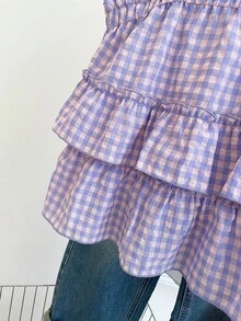 少女無袖荷葉邊吊帶上衣，優雅休閒百搭，適合度假、旅行、日常休閒外出、校園穿著 - 淡紫色 - 查看 5