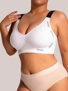 Barelissa 1pc Women's White Patchwork Plus Size Wireless Bra - White - View 5