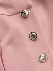 Viva Relle Plus Size Women's Spring/Summer New Arrival Elegant Sophisticated Lightweight Luxury Style Beige Apricot Cape Sleeve Dress, V-Neck Metal Buckle Waist Cinched Slimming Short Skirt. Suitable For Office Commute, Business Dating, Urban Streetwear, Sophisticated Lightweight Luxury Fashion Apparel, Minimalist Fashion Plus Size Women's Clothing. - Pink - View 8