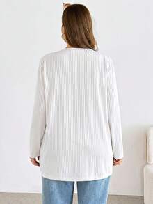 SHEIN Essnce كارديجان نسائي بمقاسات كبيرة للربيع/الصيف، كاجوال فضفاض مريح متعدد الاستخدامات بأكمام طويلة - أبيض - مشاهدة 3