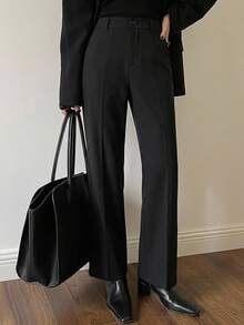 DAZY Casual Business Style Solid Color Straight Leg Pants,Women Dress Pants Low Rise - Black - View 10