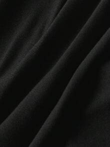 ROMWE Gaun Pendek Wanita Gaya Goth Mewah dengan Kerah Tegak, Bahan Beludru, Patchwork Renda, dan Tali Pengikat di Pinggang - Hitam - View 4