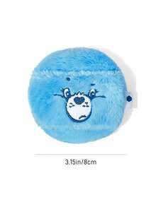 SHEIN X Care Bears 卡通熊刺繡毛絨粉撲附收納盒，柔軟長毛化妝海綿，適用散粉，溫和呵護敏感肌 - 藍色粉撲+透明收納盒 - 查看 5
