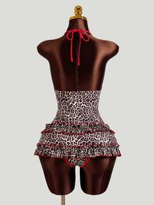 Zestiva Women's Leopard Print Colorblock Halter One-Piece Swimsuit, Suitable For Beach Vacation, Pool Party, Beach Party - Multicolor - View 2