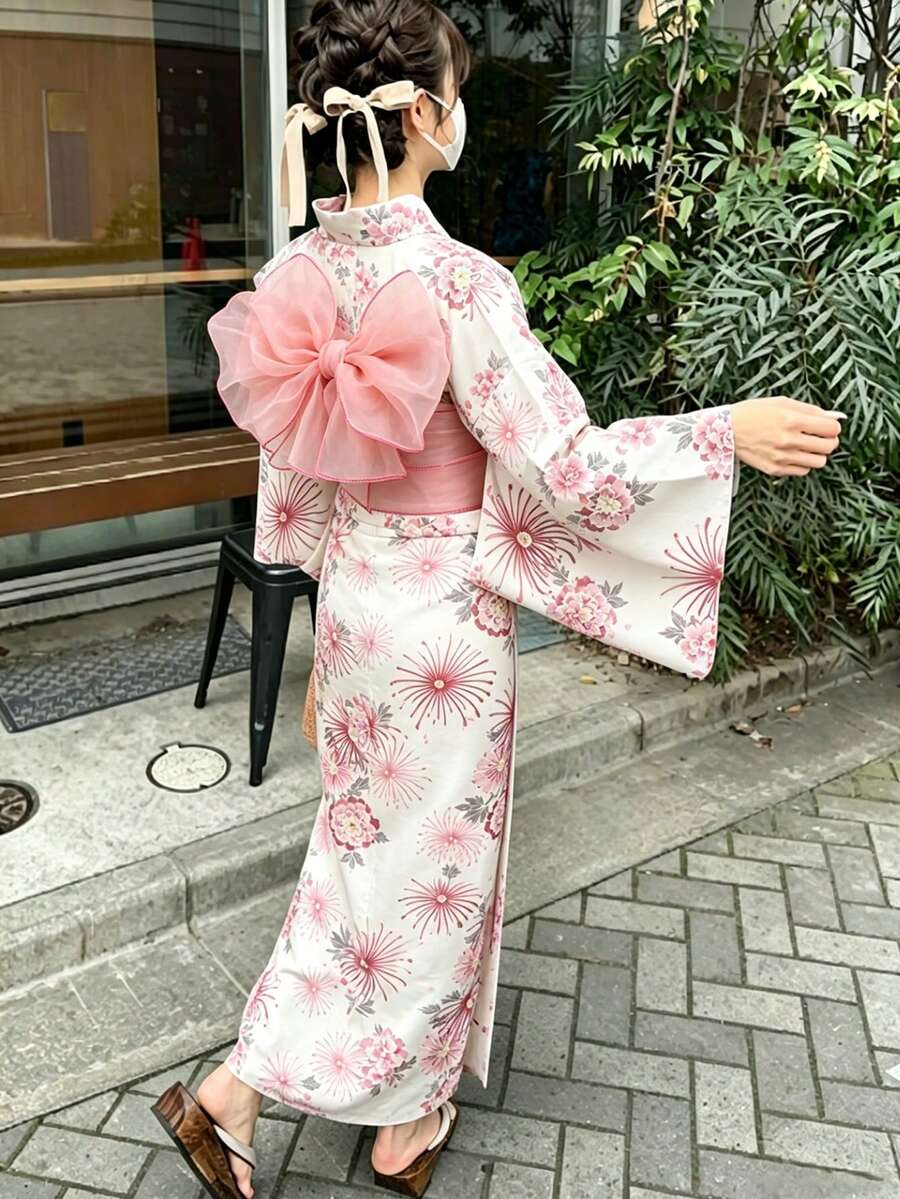Irokai 日式傳統夏季女款浴衣和服腰帶 - 粉色 - 查看 1