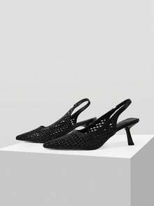 Mnmlis Women's New Woven Vacation Style Back Strap Fashion High Heels Shoes Comfortable Daily Commute Versatile - Black - View 9