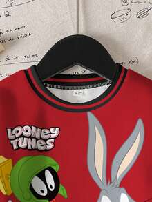LOONEY TUNES X SHEIN 男嬰圓領字母卡通圖案拼色休閒日常長袖衛衣 - 白色 - 查看 3
