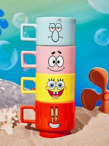SpongeBob SquarePants | SHEIN 1 Buah Mug Bergambar Kartun, Kapasitas 12,68oz/375ml, Dapat Ditumpuk, Tahan Dingin dan Panas, Dapat Digunakan di Oven Microwave dan Mesin Pencuci Piring, Cocok untuk Air, Susu, Jus, dan Kopi - Berwarna merah muda - View 6