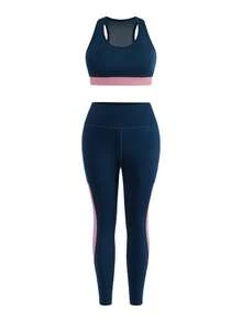 Cheerettes Women's Plus Size Colorblock Patchwork Tank Top & Pants Sports Set - Multicolor - View 4