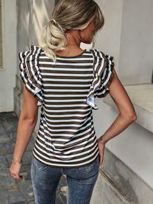 Wandoria Women's Summer Casual Striped Round Neck Cap Sleeve Tee Graphic Tees Women Tops - Multicolor - View 2