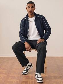 Manfinity Homme Men's Street Fashion Zip-Up Jacket - Navy Blue - View 4