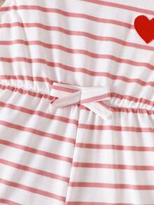 SHEIN Playful Pals Infant Girls Casual Striped Romper Spring/Summer - Pink - View 7