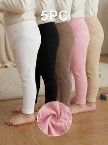 SHEIN 女嬰可愛休閒針織純色鬆緊腰長褲 5件套 - 彩色 - 查看 3