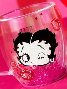 Betty Boop x SHEIN 1個 8.8oz/260ml 卡通圖案硼矽酸鹽雙層玻璃馬克杯，咖啡杯，耐冷耐熱，適用於牛奶、果汁、咖啡、氣泡水等，俏皮、唇印、亮面，禮物靈感，派對，節日，情人節 - 夾層玫紅 - 查看 4