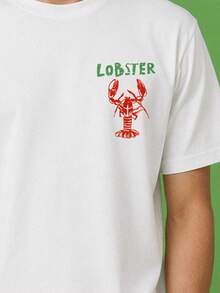 FROVYX American Retro Lobster Print Men's Short Sleeve T-Shirt, Unlock Summer Dopamine, Suitable For Youth Pursuing Fun And Personalized, And Summer Street Casual Fashion Photography And Check-In - White - View 6