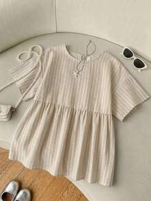 SHEIN EZwear 女款休閒條紋襯衫，女款夏季服飾，女款休閒穿著，條紋襯衫，街頭風格，適合日常通勤、約會、聚會、秋冬、夏季、聖誕節、新年、感恩節、派對、婚禮、海灘、畢業典禮，優雅、休閒、外出 - 彩色 - 查看 7