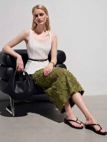 Aveloria Modichic Zebra Print Animal Pattern Random Print High Waist Straight Skirt With Belt, Minimalist Elegant Commute Old Money Style Versatile Skirt - Army Green - View 7