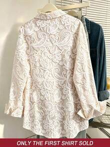 Resyla Blusa de encaje de manga larga con solapa y abotonadura sencilla de un solo pecho, de unicolor, adecuada para uso diario - Multicolor - Ver 2