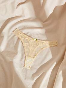 Lullawish Bohemian Lace Trim Comfortable Minimalist Women's Thong Panties - Apricot - View 3