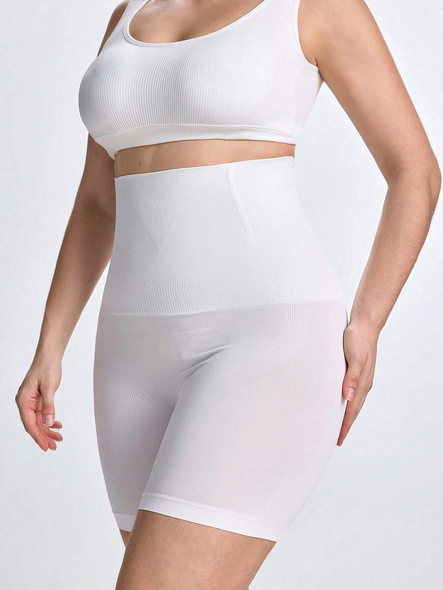 Slumbrini Plus Size High Waist Shaping Shorts, Seamless Tummy Control - White - View 1