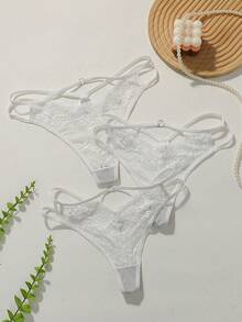 Divavoom 3pcs Seamless Lace Patchwork Panties Set - White - View 3
