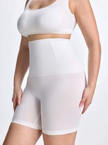 Slumbrini Plus Size High Waist Shaping Shorts, Seamless Tummy Control - White - View 8